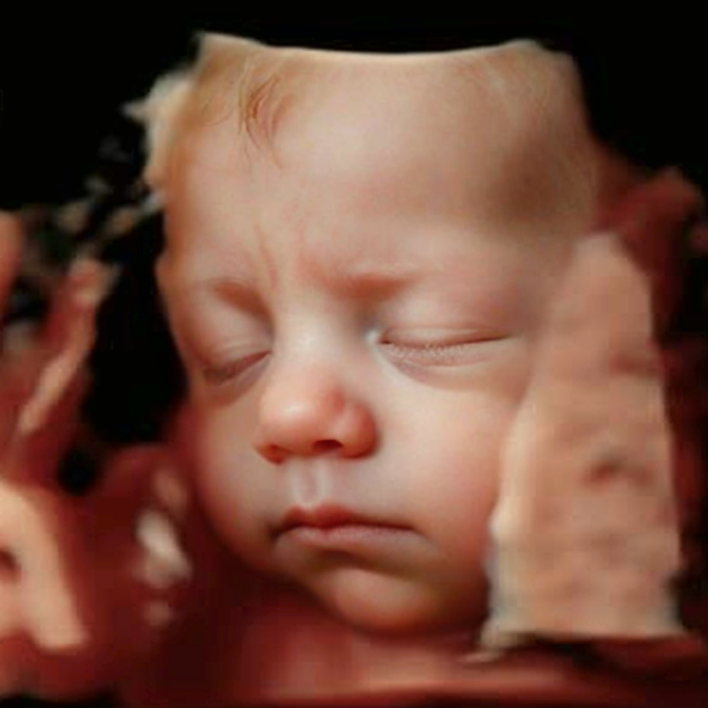 AI photo of a baby generated from the original ultrasound image